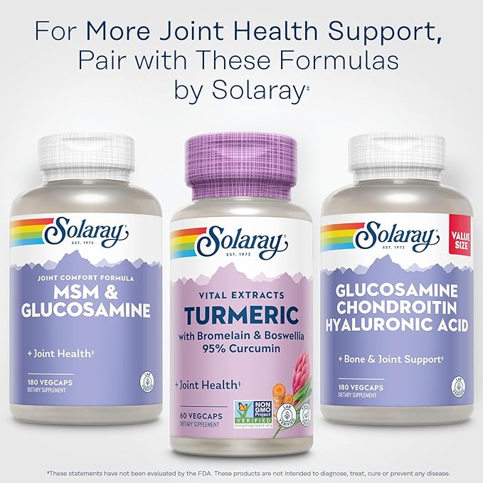 SOLARAY Turmeric Supplement with Bromelain and Boswellia 95% Curcumin Turmeric Curcumin Supplement for Joint Support Gallbladder Liver Support Non-GMO Vegan 60-Day Guarantee 60 Servings