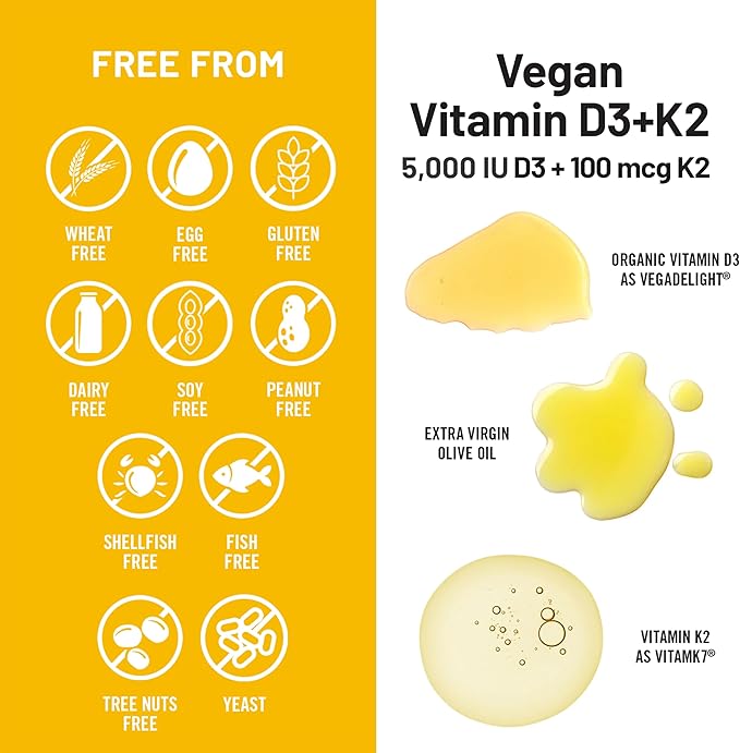 NatureWise Vegan Vitamin D3 + K2 - Natural D3 5000IU + Natural Vitamin K2 100mcg - Bone Support - High Absorption with Organic Cold-Pressed Olive Oil - Non-GMO