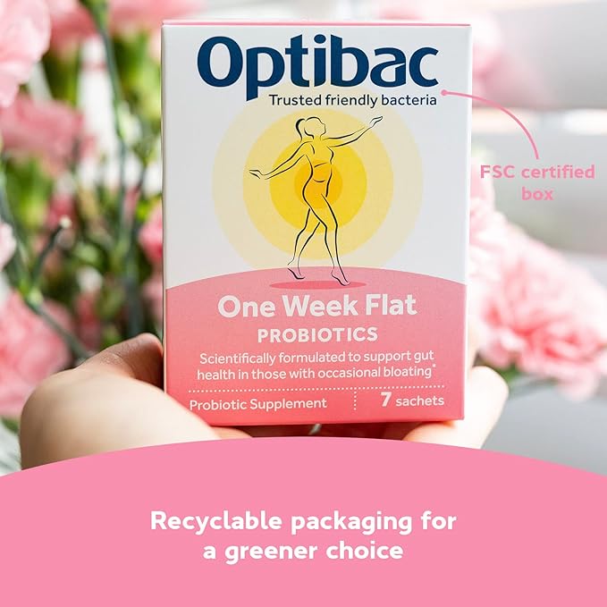 Optibac Probiotics One Week Flat - Vegan Probiotic Supplement for Digestion Gut Health &amp Occasional Bloating 5 Billion CFU - 7 Sachets