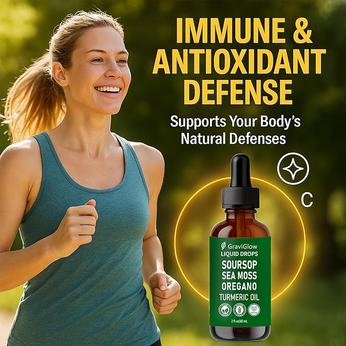 Graviola Soursop Bitters Liquid Drops – 10-in-1 Herbal Soursop Extract with Sea Moss Moringa Turmeric Black Seed Oil &amp Oregano – Immune &amp Gut Health Support Vegan Non-GMO 2 Fl Oz