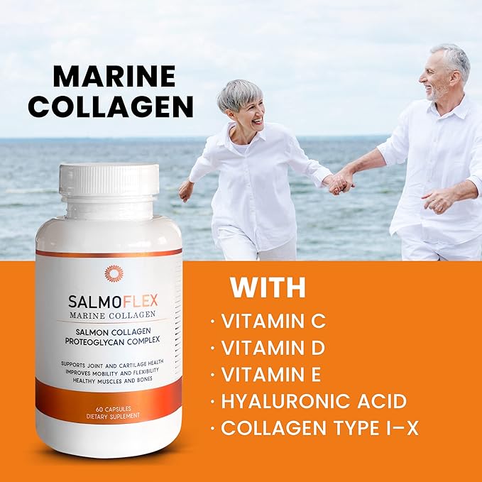 VITASEI Salmoflex Marine Collagen Peptides with Hyaluronic Acid and Vitamin C D E - Salmon Collagen Supplement for Bone and Joint - Hair Skin and Nails Vitamins - 60 Capsules (Pack of 3)