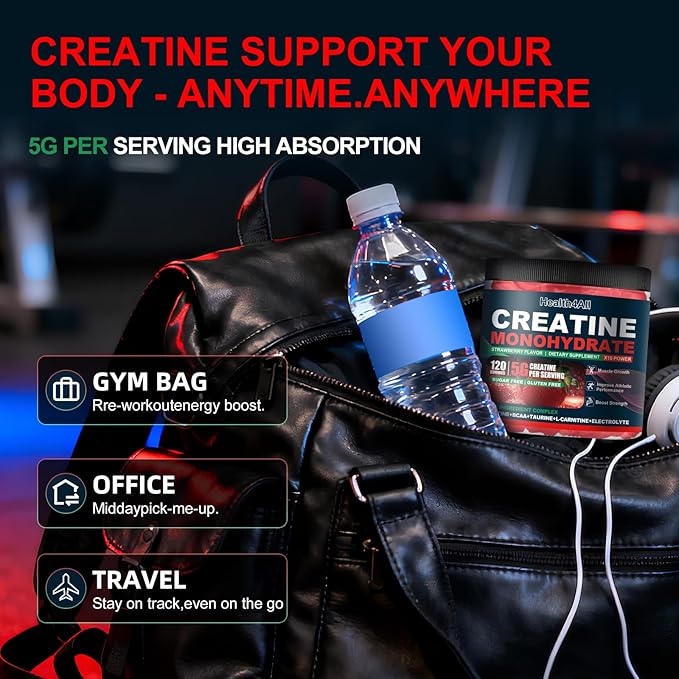 Health4All Creatine Monohydrate Gummies 5g for Men &amp Women Creatine Gummy for Strength Energy &amp Muscle Growth Support Pre-Workout Supplement - Strawberry 120 Gummy