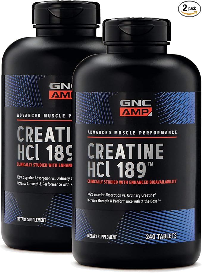 GNC AMP Creatine HCl 189 Targeted Muscle Builder and Recovery Supplement Fast Absorbing Performance Blend 480 Count - Two Pack