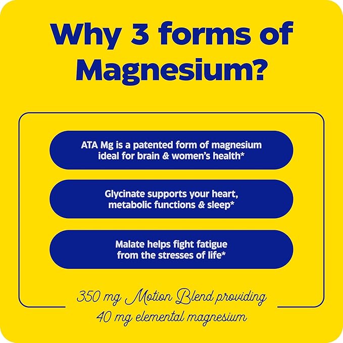 Enzymedica Magnesium Motion with 3 Forms of Magnesium ATA Mg Glycinate Malate Soothes Occasional Aches Supports Bones &amp Muscles 120 Capsules