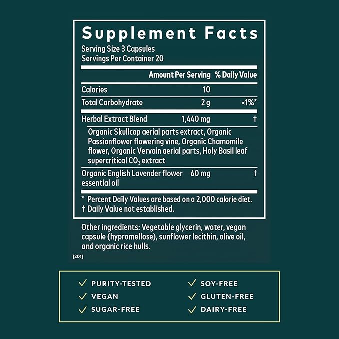Gaia Herbs Calm A.S.A.P. - Stress Support Supplement with Skullcap Passionflower Chamomile Vervain Holy Basil &amp More - Supports Calm* - 60 Vegan Liquid Phyto-Caps (20 Servings)