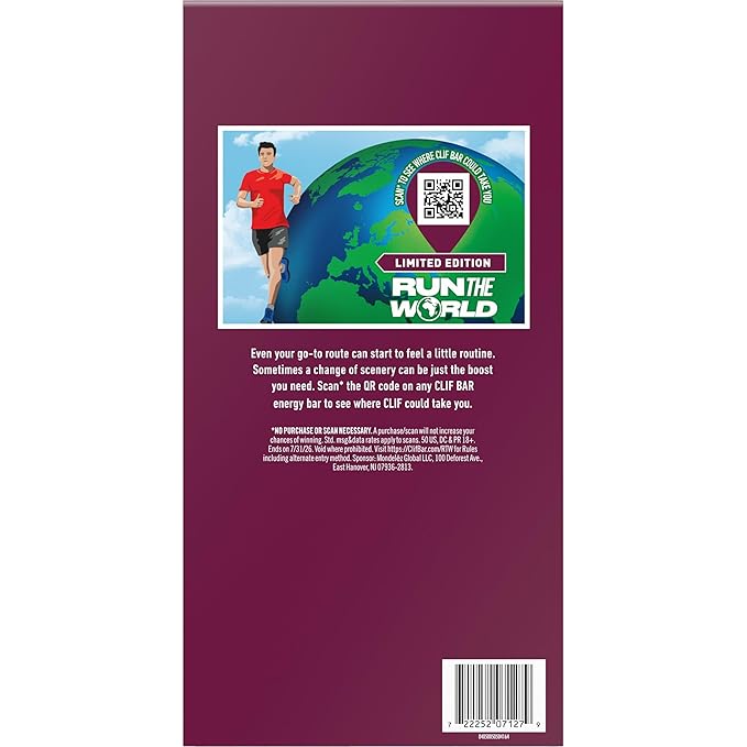 CLIF BAR – Energy Protein Bars – Limited Edition Run the World - Chocolate Berry - Made with Organic Oats - Energy Bars - Non-GMO (12 Pack)