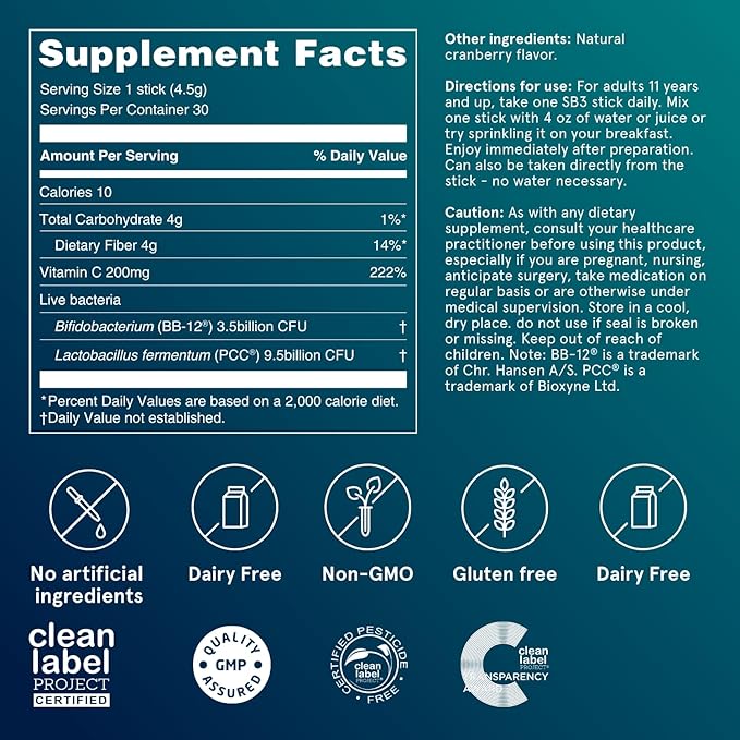 Puori Daily Probiotics &amp Prebiotics for Digetive &amp Gut Health - Immune Support Supplement with 13 Billion CFU &amp 4g Dietary Fiber - Shelf Stable for Bloating &amp Gas Relief