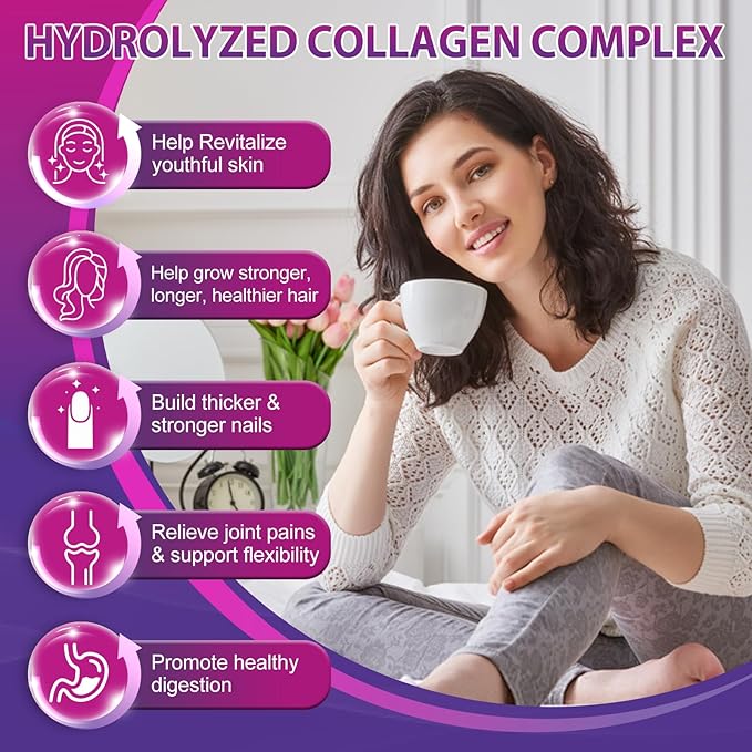 Multi Collagen Peptides Softgel - Type I II III V X - Hydrolyzed Collagen Peptides with Biotin Vitamin C Hyaluronic Acid Supports Skin Hair Nail Grass-Fed Non-GMO 60 Softgel 3 Pack
