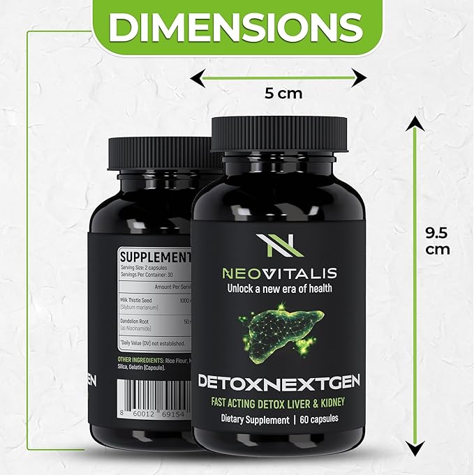 DetoxNextGen Advanced Fast-Acting Detox Liver &amp Kidney Support Supplement with Milk Thistle &amp Dandelion Root - Promotes Natural Cleansing &amp Toxin Removal Dietary Supplement | 60 Capsules