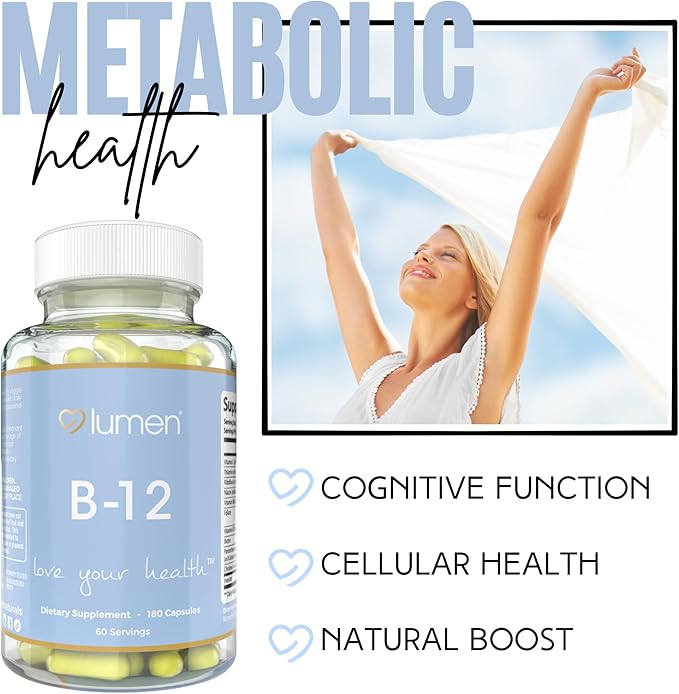 Lumen Naturals B-12 Complex for Women – 3000mcg Per Serving with Vitamin C &amp Biotin – 180 Veggie Capsules – 60 Servings – Non-GMO Gluten-Free and Easy to Take Daily