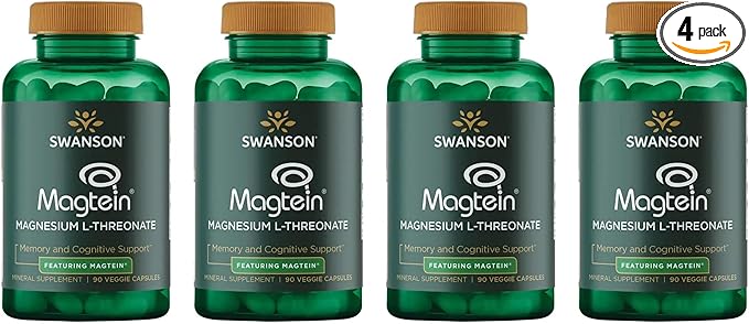 Swanson Magnesium L-Threonate Brain and Cognitive Health Supplement for Professionals Seeking Mental Clarity - 96 mg Magnesium per Serving (90 Vegan Capsules 4 Pack)