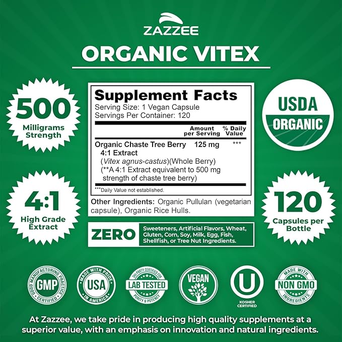 Zazzee Organic Vitex Chasteberry and Myo Inositol Powder | Vitex Berry Extract Plus Myo Inositol Supplement | Female Cycle Support Bundle
