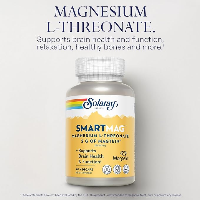 SOLARAY SmartMag Magtein Magnesium L-Threonate 2g - Magnesium Supplement for Brain Health Support - Mag Threonate Brain Supplement w/Clinically Studied Magtein - Vegan Gluten Free 30 Servings
