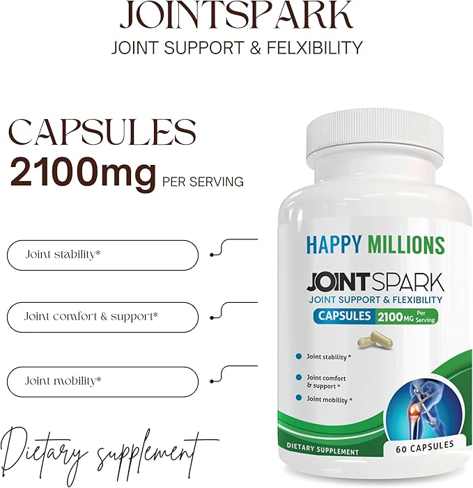 JOINTSPARK Joint Support Supplement – Glucosamine Chondroitin &amp MSM with Boswellia Turmeric Quercetin &amp Bromelain – Supports Joint Comfort – Gluten Free Non GMO – 60 Capsules