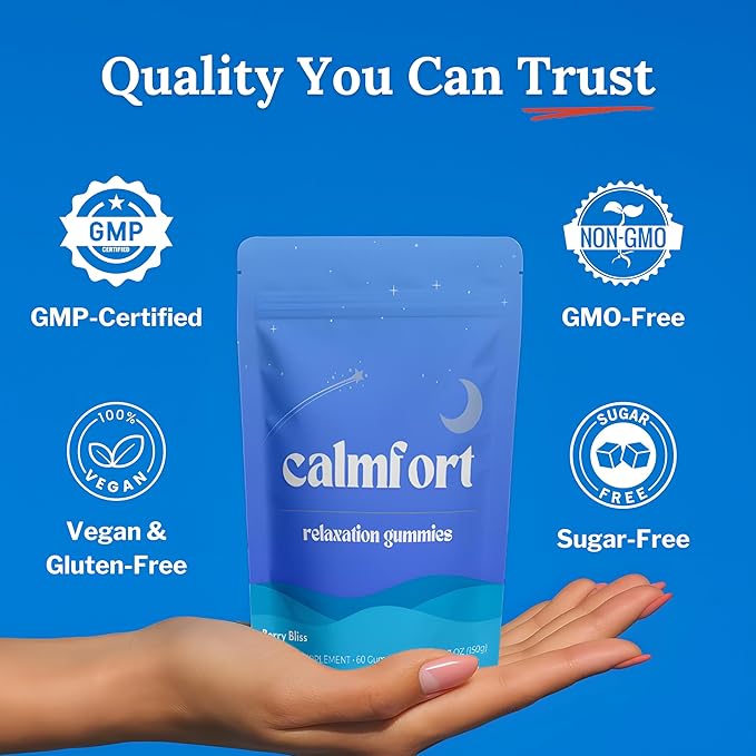 Natural Relaxation Gummies - Deep Sleep Support &amp Premium Stress Relief | 60 Count | Ashwagandha L-Theanine &amp Taurine | Drug-Free Formula | Vegan Friendly
