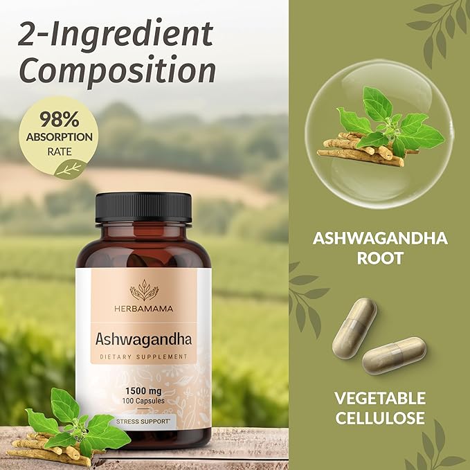 HERBAMAMA Broccoli Sprout and Ashwagandha Root Kit - Bundle of 1000 mg Broccoli Sprout &amp 1500 mg Ashwagandha Root Capsules - Vegan Non-GMO Sugar &amp Gelatin-Free - 2 Pack