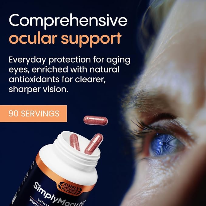 Simply Macu MD – Advanced Vision Support Supplement with Lutein Zeaxanthin Meso-Zeaxanthin &amp Astaxanthin – Bilberry Extract – Vegan Non-GMO Gluten Free – 90 Day Supply (90 Capsules)