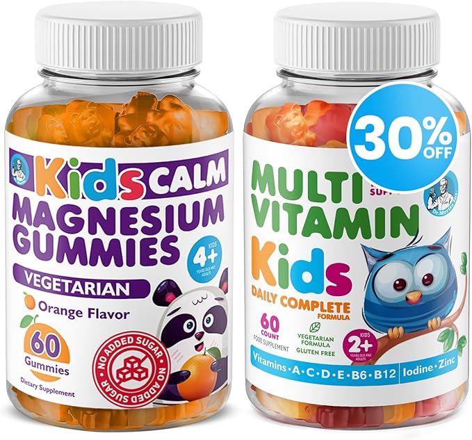 DR. MORITZ Kids Magnesium Gummies Orange Flavor (60 Count 1 Pack) and Kids Multivitamin Gummies Bundle (60 Count 1 Pack) - Relaxation &amp Health Support - Toddler Vitamins - Magnesium Calm Supplem