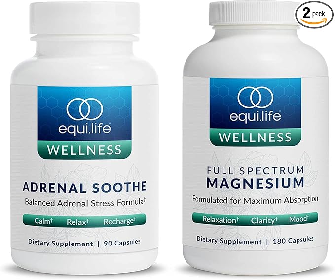 Equilife Full Spectrum Magnesium (180 ct.) and Adrenal Soothe (90 caps) Bundle Mood &amp Energy Support Supplement Vegan Non-GMO
