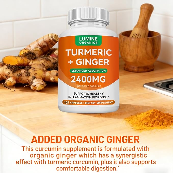 Turmeric Curcumin Supplement | 2400mg Turmeric Extract with 95% Curcuminoids with Bee Propolis Ginger MCT Oil Fat Soluble Vitamin C &amp Black Pepper - 105 Capsules (1PCS)