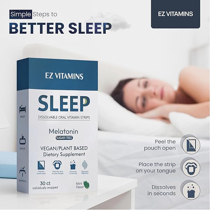 Dissolvable Oral Sleep Strips with 5 mg Melatonin Valerian Root L-Theanine and Vitamin B6 - Fresh Mint Flavor No Water Needed Works Faster Than Gummies Sleep Support Oral Strips 30ct