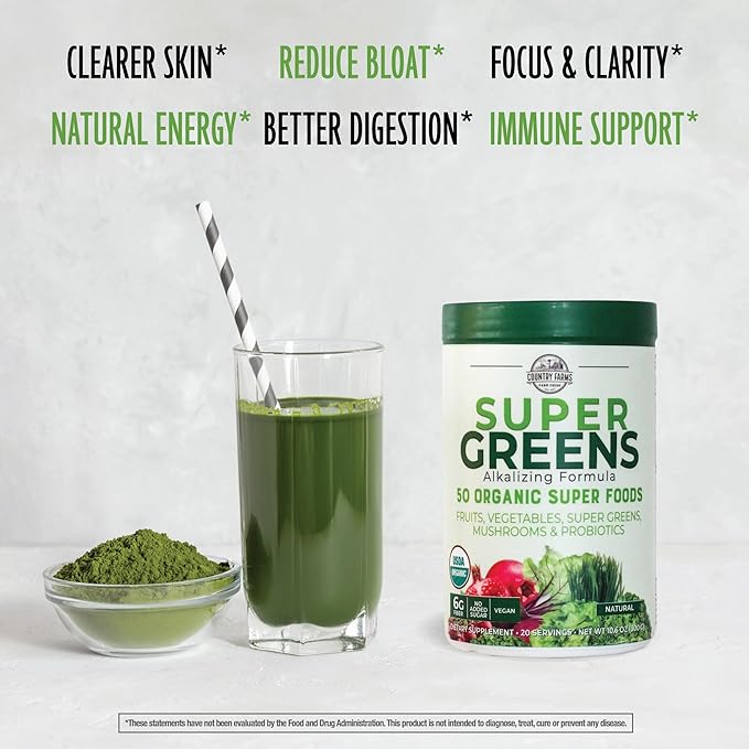 Purely Inspired Plant Based Organic Vegan Protein Powder for Women &amp Men 22g of Plant Protein Pea &amp Country Farms Super Greens Powder Natural Flavor 50 Organic Super Foods USDA Organic Drink