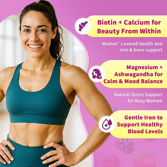 Multivitamin for Women Gummies With Iron Magnesium Folate Biotin Zinc Womens Multivitamin Gummy Vitamin D3 A C E B Complex for Beauty Energy Immune Bone Sugar Free (120 Count-2 Pack)