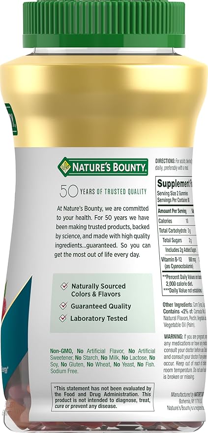 Nature's Bounty Vitamin B12 Gummies Dietary Supplement Supports Energy Metabolism and Nervous System Health Mixed Berry Flavor 500mcg 160 Count (Pack of 2)