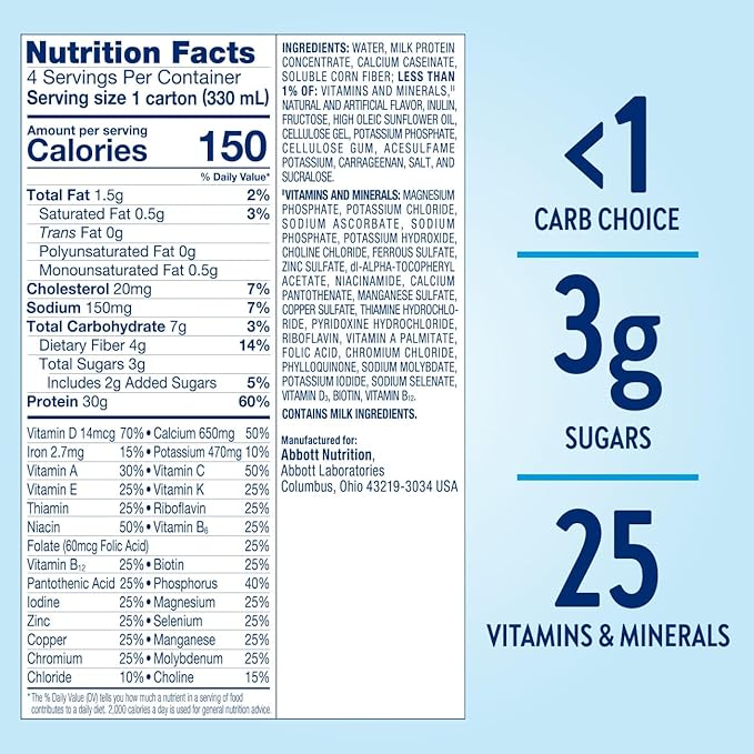 Glucerna Protein Smart Diabetes Care Shake Vanilla Diabetic Meal Replacement to Support Blood Sugar Management 30g Protein 150 Calories Ready to Drink 11-fl-oz Bottle 12 Pack
