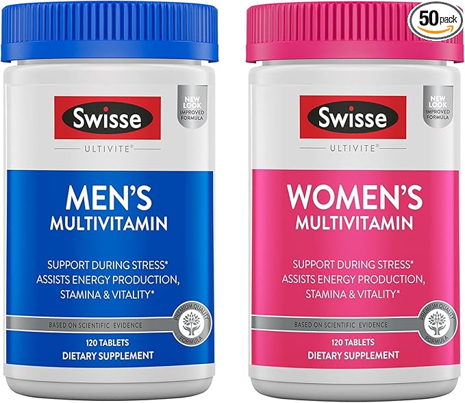 Swisse Daily Multivitamin for Men &amp Women Bundle Combo Pack | Supports Healthy Energy Stress Relief Mental Clarity &amp Performance Immunity and Heart Health