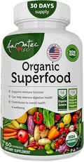 Organic Superfood Greens Fruits and Veggies Complex - Dietary Supplement with 14 Greens and 14 Fruits &amp Vegetables with Alfalfa Rich in Antioxidant Organic Ingredients Non-GMO 60 Count