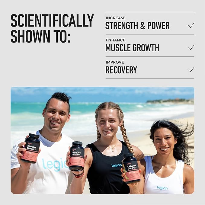 LEGION Creatine Monohydrate Gummies – Clean Chewable Creatine Supplement for Strength Endurance &amp Muscle Recovery – 30 Sour Green Apple Flavor Servings – No Artificial Flavors or Sweeteners.