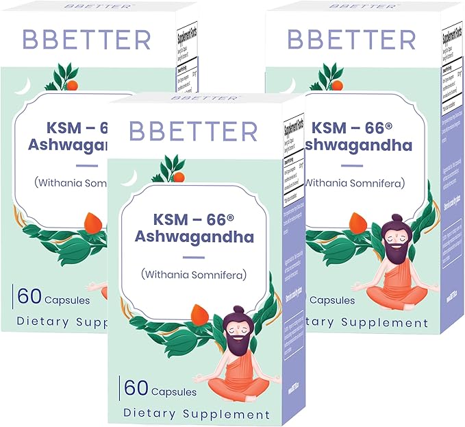 BBETTER Ashwagandha KSM 66® Pure Organic Root Powder Lab Tested Herbal Supplement - Focus Mood Support Increase Energy Strength 500mg of Natural KSM66® for Superior Absorption | 180 Veg Capsules