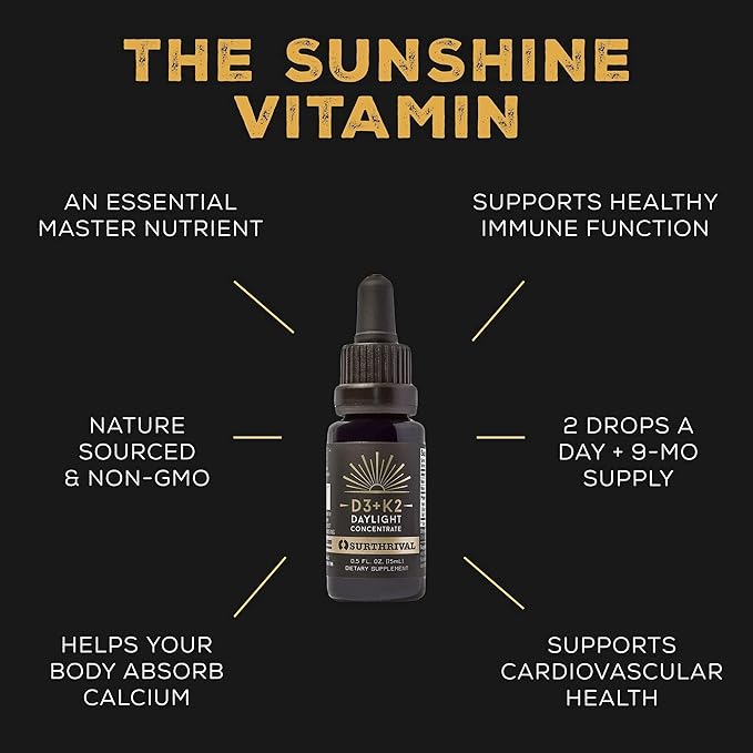 Surthrival: Vitamin D3+K2 Daylight Concentrate AKA The Sunshine Vitamin 0.5 oz Approx. 270 Servings Supports Immune Cardiovascular &amp Bone Health