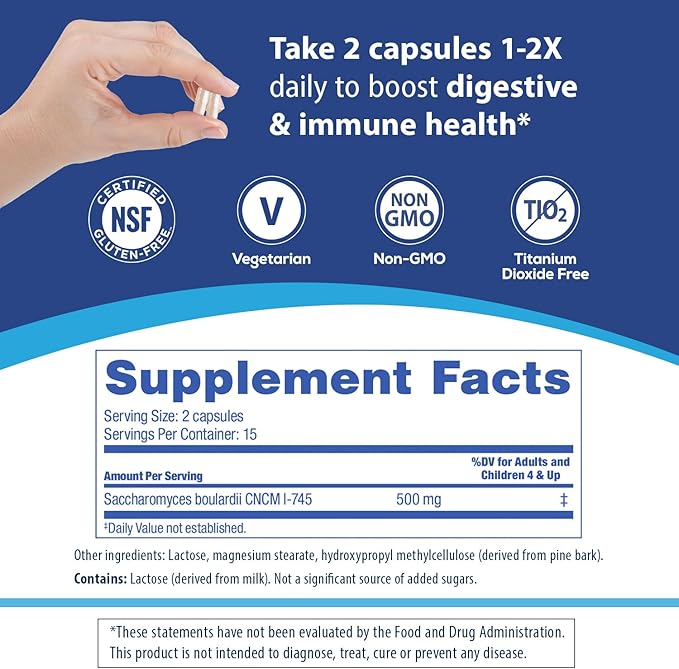 Florastor Probiotics for Digestive and Immune Health 30 Capsules Probiotics for Women &amp Men Helps Flush Out Bad Bacteria Boosts The Good with Our Unique Strain Saccharomyces Boulardii