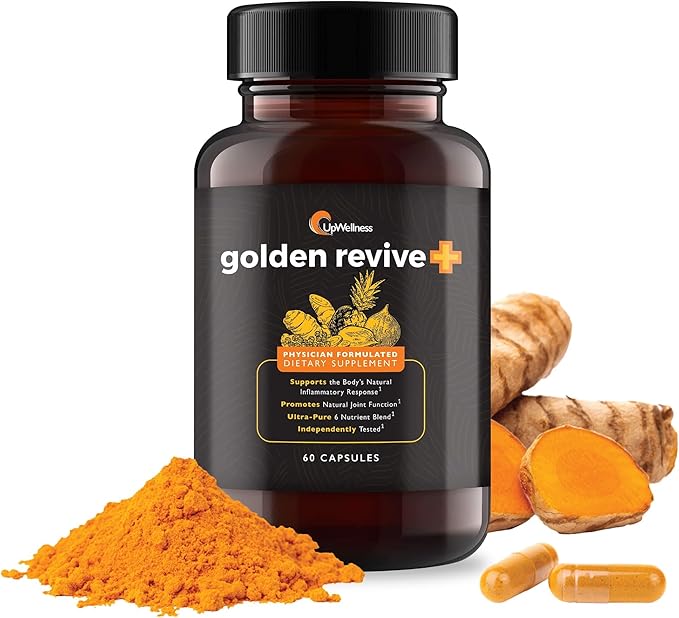 UpWellness Golden Revive + Joint Support Supplement Featuring Turmeric with Black Pepper Quercetin and Magnesium- Turmeric Boswellia Supplement - 6 Active Ingredients for Joint Care - 60 Capsules