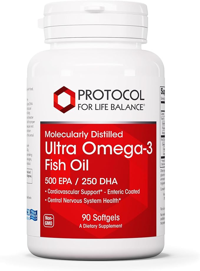 PROTOCOL FOR LIFE BALANCE Ultra Omega-3-500mg EPA &amp 250mg DHA - Fish Oil for Brain Support Heart &amp Nervous System Health - EPA DHA Omega Supplement - Non-GMO &amp Halal - 90 Softgels