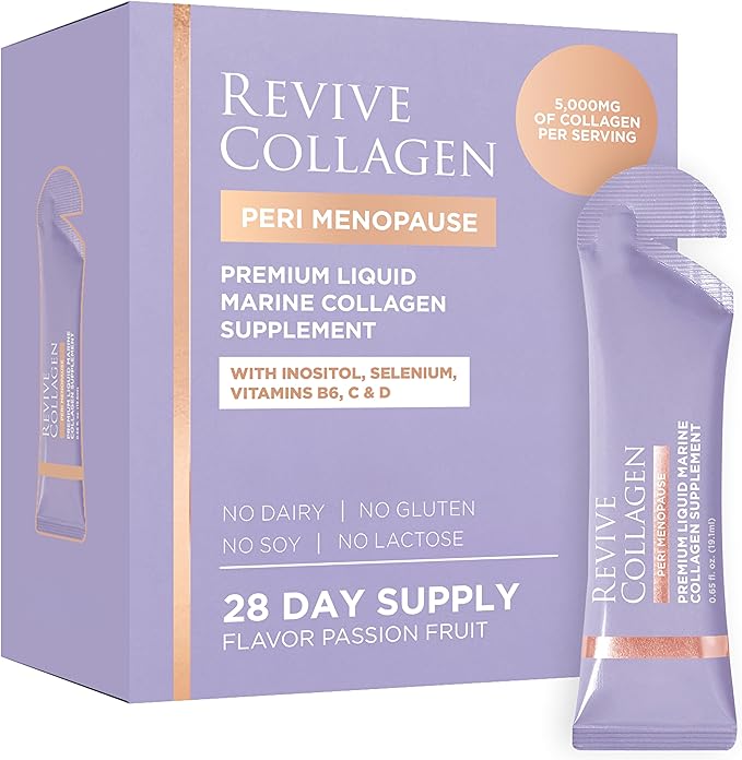 Revive Collagen Perimenopause — Hydrolyzed Marine Collagen Drink for Women 5000MG Inositol Selenium Vitamin B6-B12 C &amp D Supports Skin Wellness &amp Daily Energy Passionfruit Flavour — 28