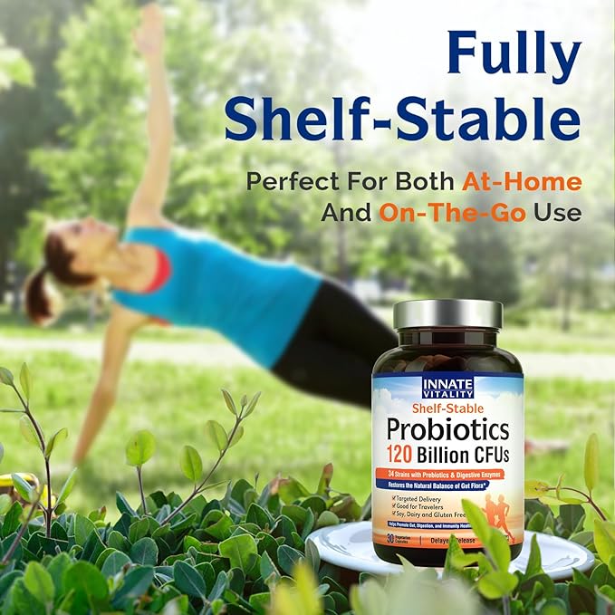 Innate Vitality Probiotic Bundle: 120B &amp 30B CFU Options with Prebiotics. Supports Gut Health Relief from Bloating &amp Gas. Delayed Release Vegan (60 Capsules)