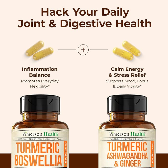 Boswellia Turmeric Curcumin Supplement + Turmeric Ashwagandha with Ginger Bundle – for Joint Health Energy &amp Immune Support – with Ginger Root Organic Turmeric Powder Curcumin with Black Pepper