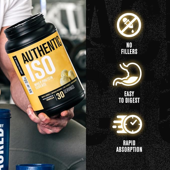 Jacked Factory Authentic ISO Whey Protein Isolate Powder - Low Carb Non-GMO Muscle Building Protein w/No Fillers Post Workout Recovery - 30 Servings Vanilla
