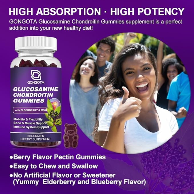 Glucosamine Chondroitin Gummies - 3- Pack Extra Strength 1500mg Glucosamine with MSM &amp Elderberry Flexibility Support Best Cartilage &amp Immune Support Supplement for Men and Wome - 180 Gummi