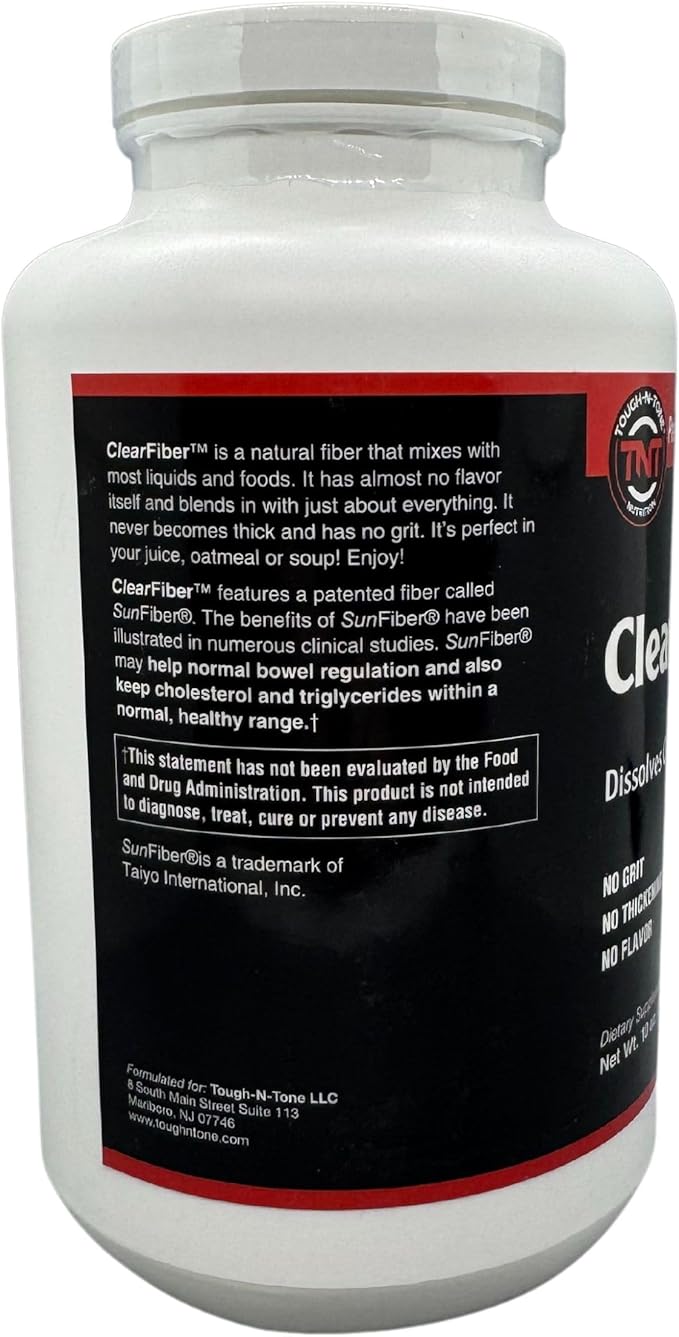 TOUGH-N-TONE ClearFiber Powder – Soluble Fiber with SunFiber® PHGG – Tasteless Odorless Non-Thickening – Supports Digestive &amp Heart Health – Prebiotic
