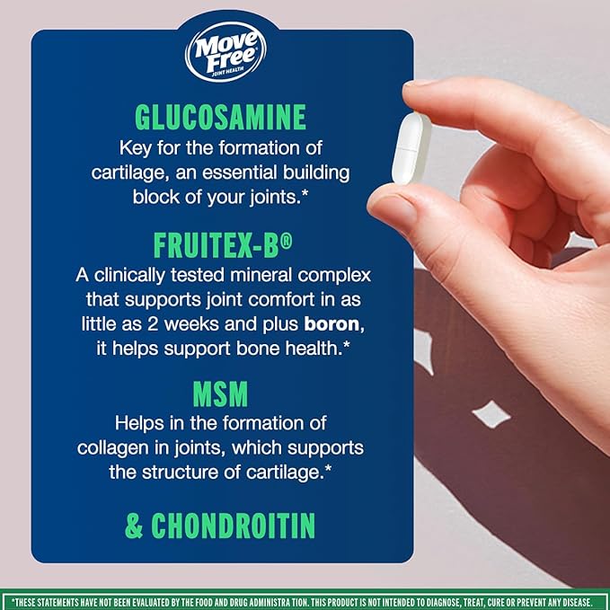 Move Free Advanced Glucosamine Chondroitin MSM Joint Support Supplement Supports Mobility Comfort Strength Flexibility &amp Bone 120 Tablets/40 Servings (2 Pack)