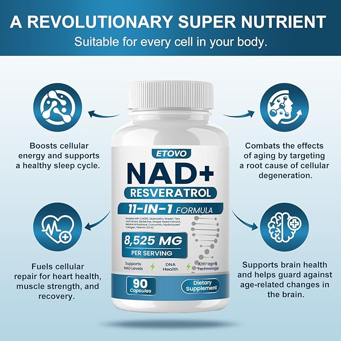NAD+ Supplement 8525 mg Liposomal NAD Resveratrol Supplement for Women and Men with Coptisine Quercetin Curcumin Supports Cellular Health Energy &amp Healthy Anti-Aging 180 Counts