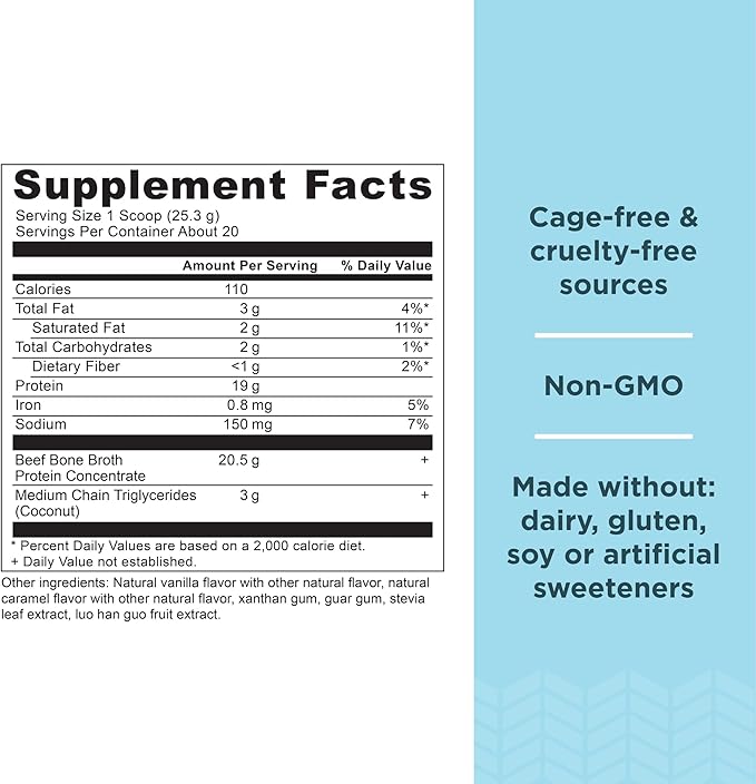 Ancient Nutrition Beef Bone Broth Protein Powder Salted Caramel 20 Servings + Bone Broth Protein Powder Vanilla 20 Servings