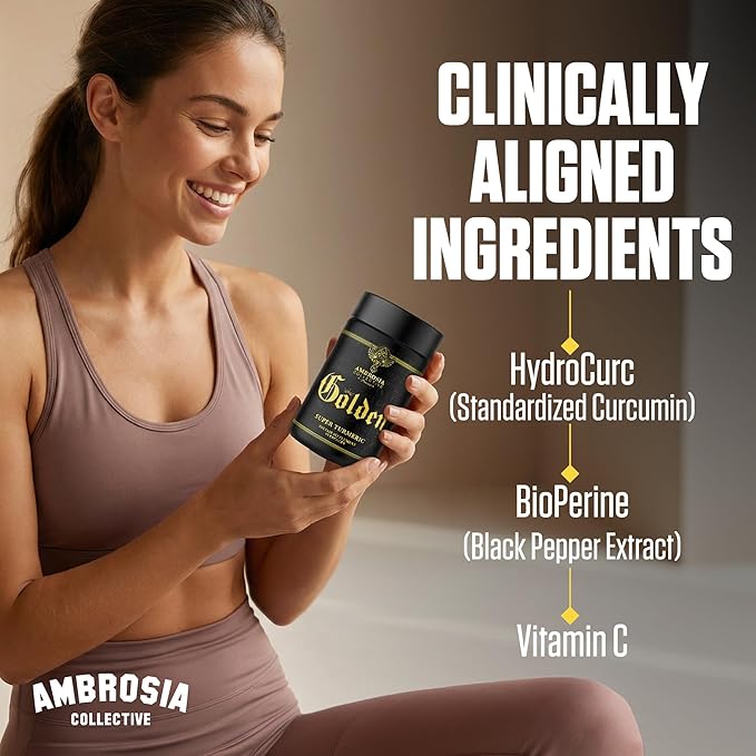 Ambrosia Golden Super Turmeric | Bioavailable Curcumin | Support Healthy Gut &amp Brain Health | Joint Support | 765mg of Active Curcuminoids | 60 Veggie Capsules (30 Day Supply)