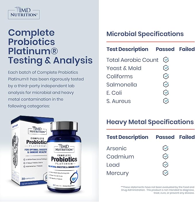 1MD Nutrition Complete Probiotics Platinum - w/Prebiotics and Probiotics for Digestive Health - Probiotic Supplement for Women &amp Men - More Than 50 Billion Live CFU 11 Strains Dairy-Free - 30 Caps