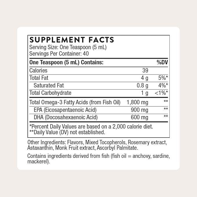 THORNE - Omega Superb - Fish Oil Liquid Supplement with EPA &amp DHA - Supports Brain Skin Joint &amp Heart Health* - Lemon Berry - Third-Party Certified - Gluten Dairy &amp Soy-Free - 40 Servin
