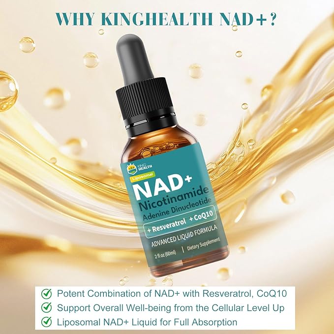 CoQ10 100mg Liposomal NAD+ 500mg Resveratrol 150mg Liquid Supplements for Women &amp Men- Boost Energy &amp Anti-Aging - Vegan Non-GMO Gluten Sugar-Free - 2 Fl Oz
